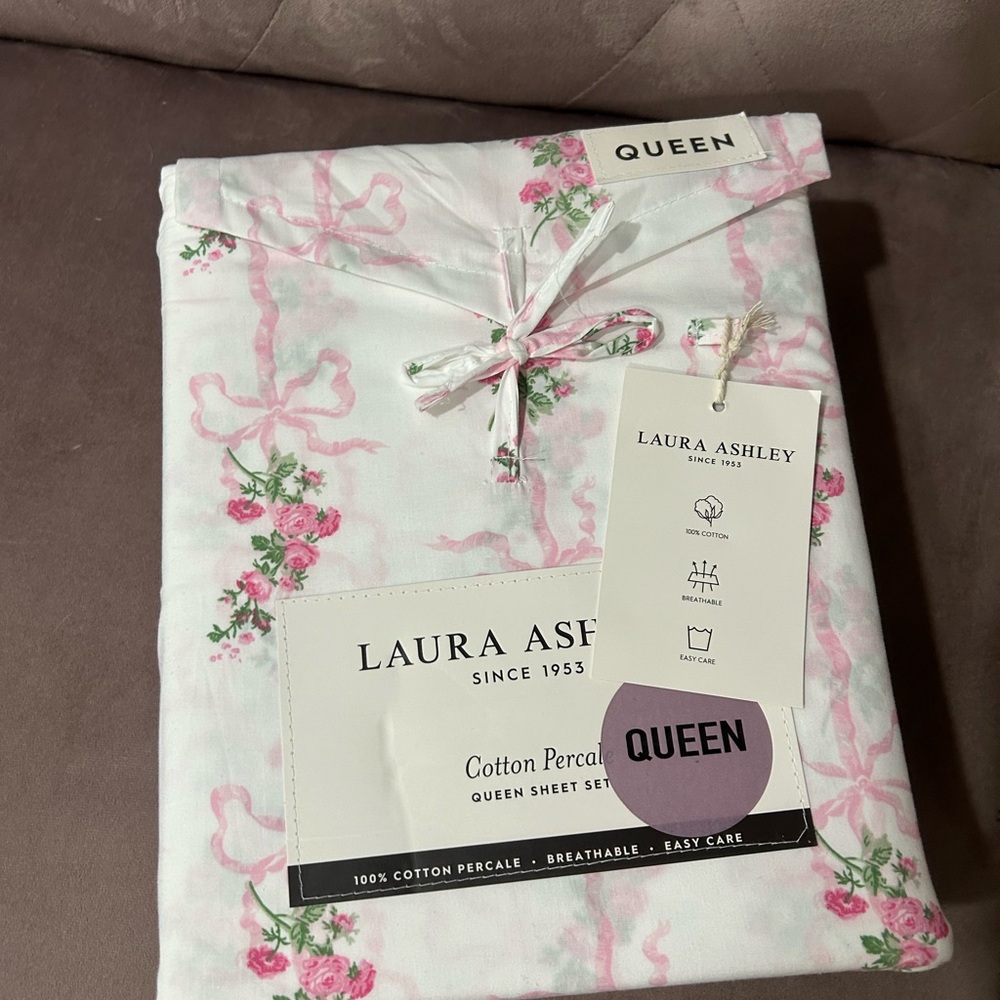 Laura Ashley Pink Floral Cotton Percale Sheet Set